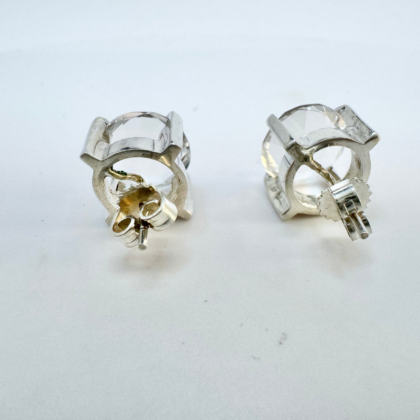 Sweden, Vintage Sterling Silver Rock Crystal Stud Earrings.