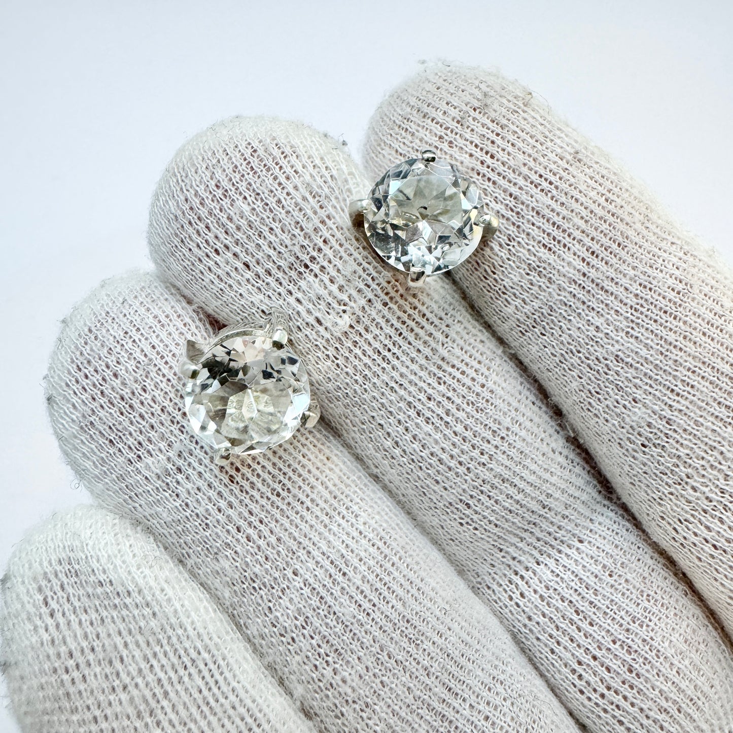 Sweden, Vintage Sterling Silver Rock Crystal Stud Earrings.