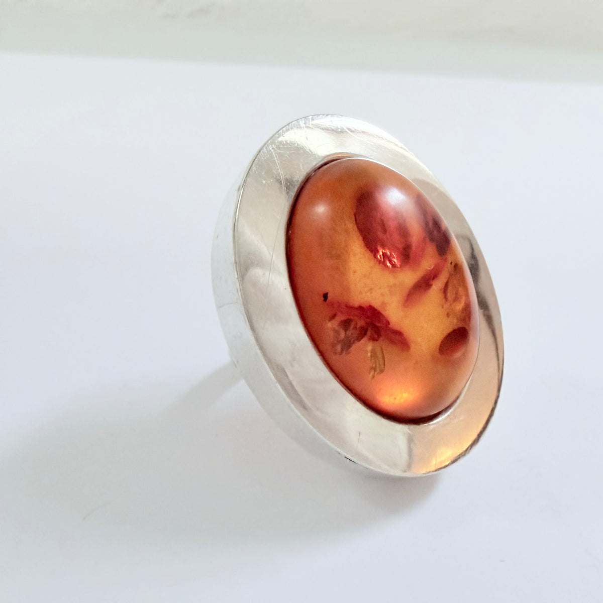 Bold Vintage Sterling Silver Amber Ring.