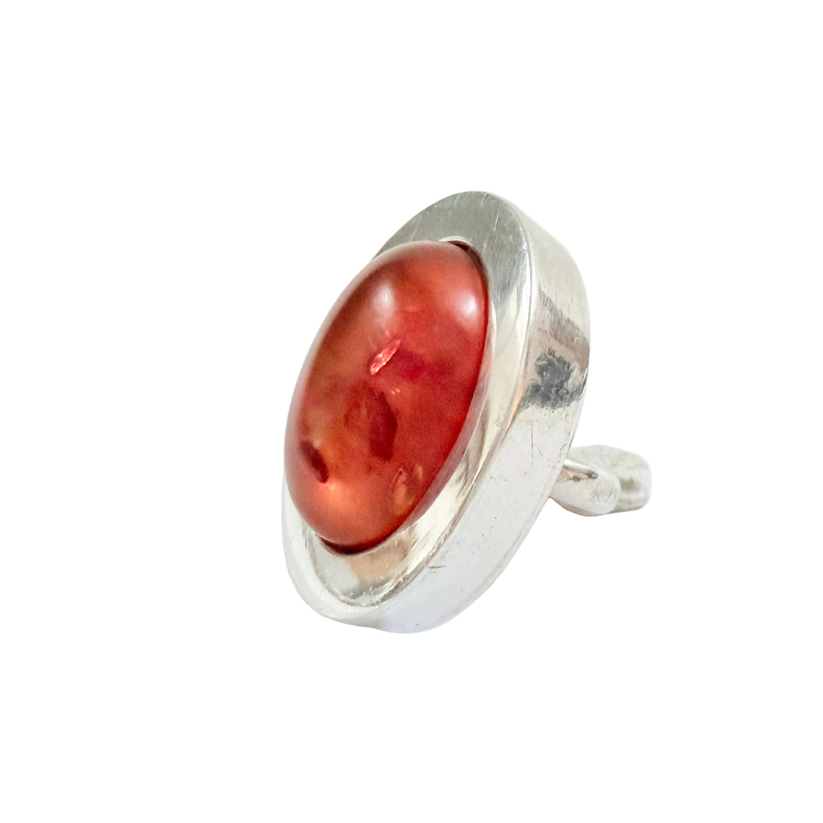 Bold Vintage Sterling Silver Amber Ring.