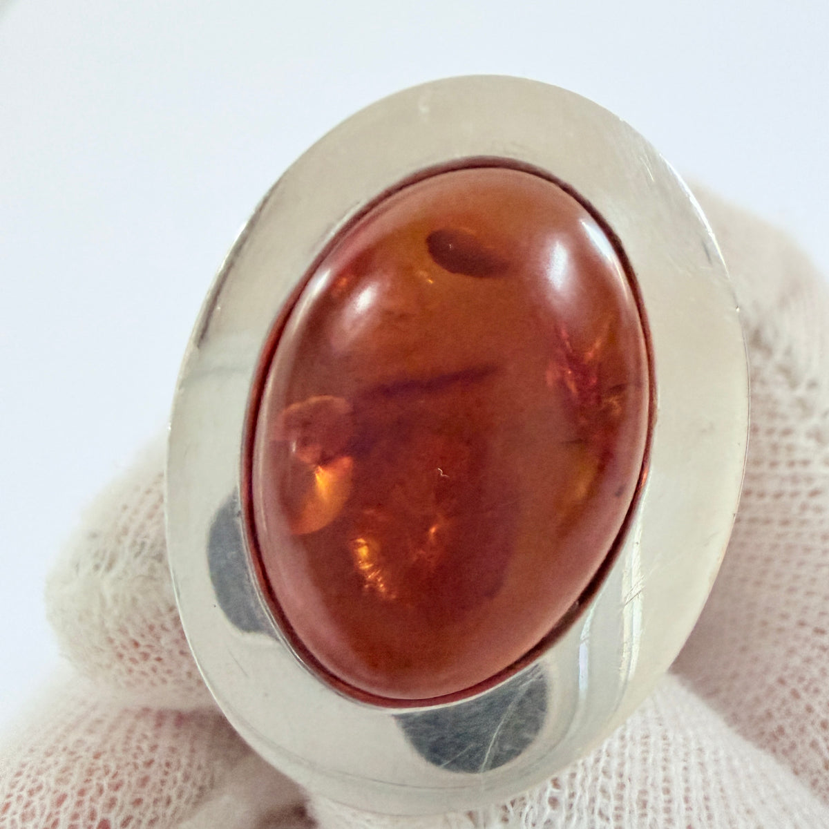 Bold Vintage Sterling Silver Amber Ring.
