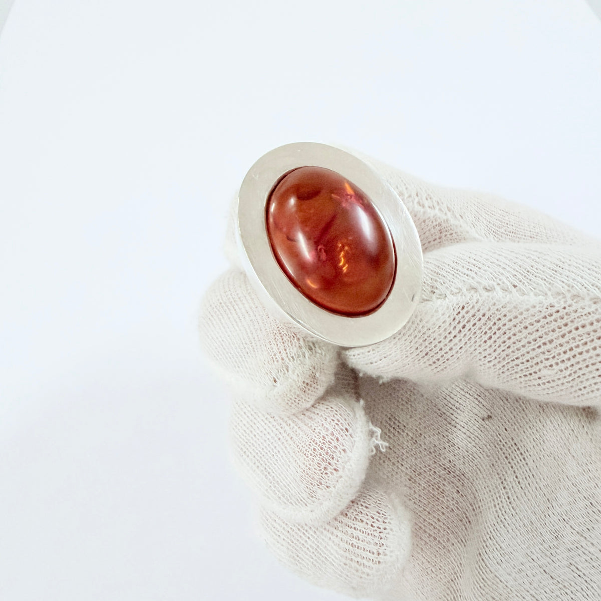 Bold Vintage Sterling Silver Amber Ring.