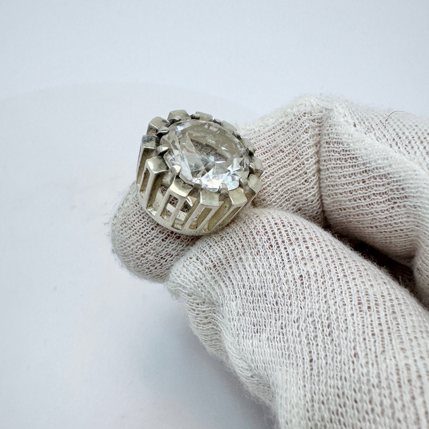 Bengt Hallberg, Sweden 1974. Vintage Modernist Sterling Silver Rock Crystal Ring.