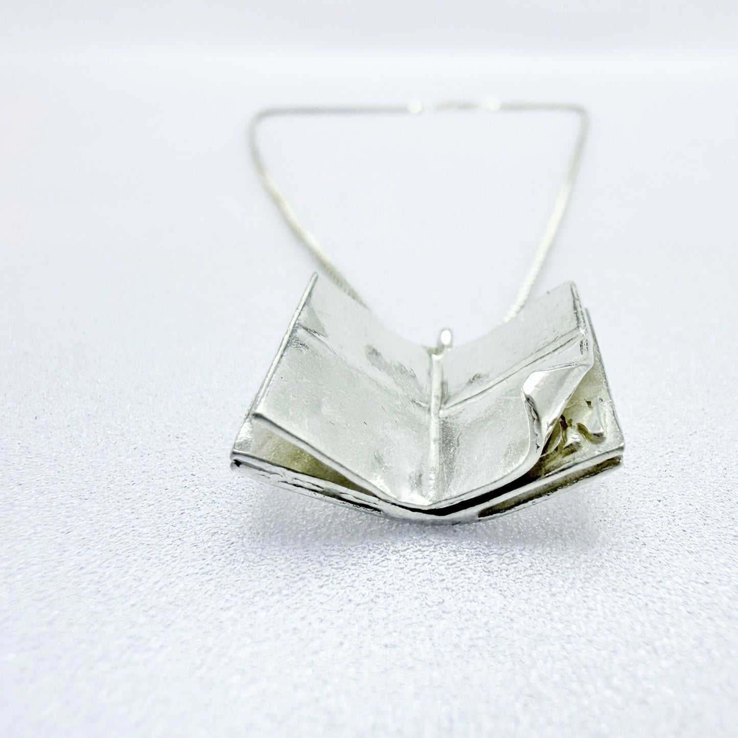 Bengt Liljedahl, Sweden 1988. Vintage Sterling Silver Open Book Pendant Necklace.