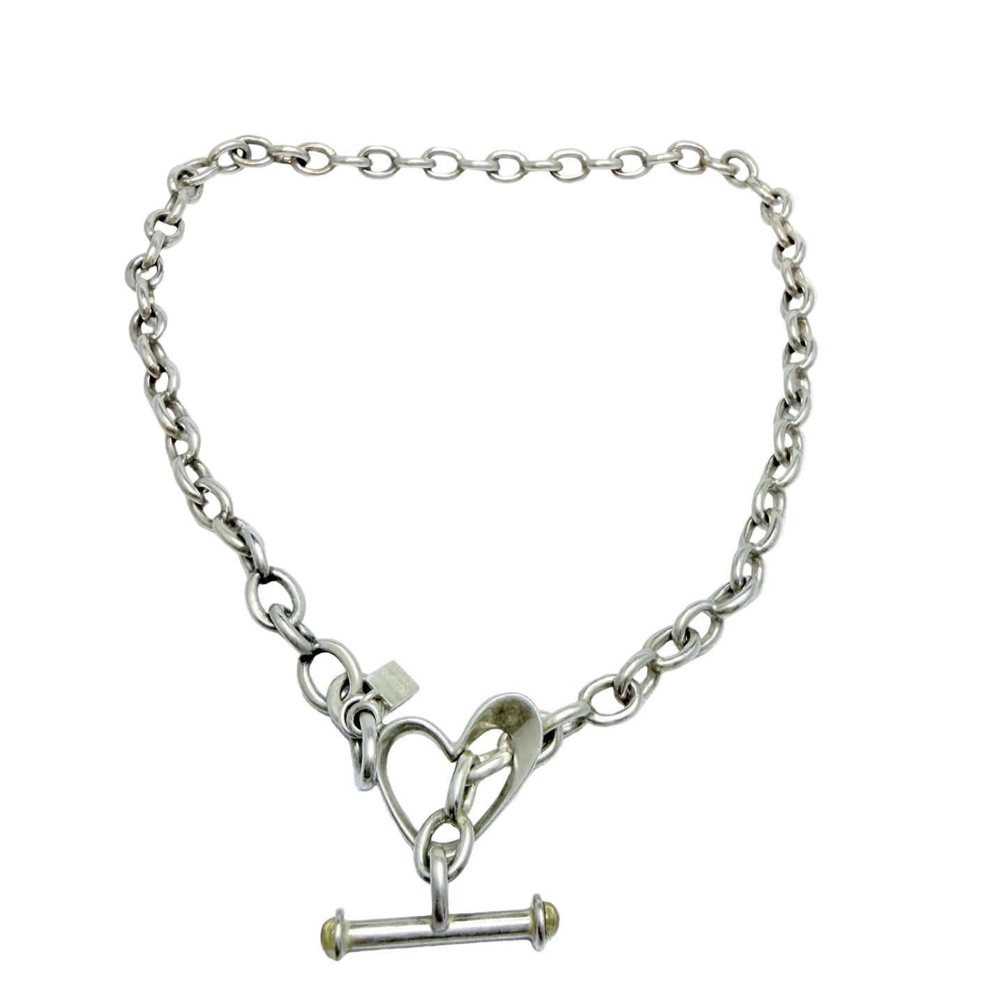 RAUFF, Denmark. Sterling Silver Heart Toogle Clasp Chain Necklace.