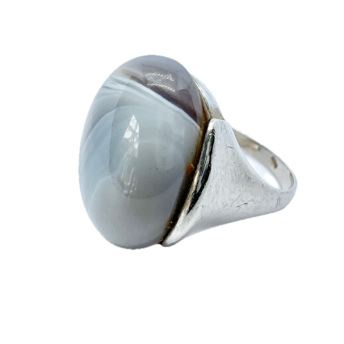 Vintage c 1960s Solid Silver Agate Ring.