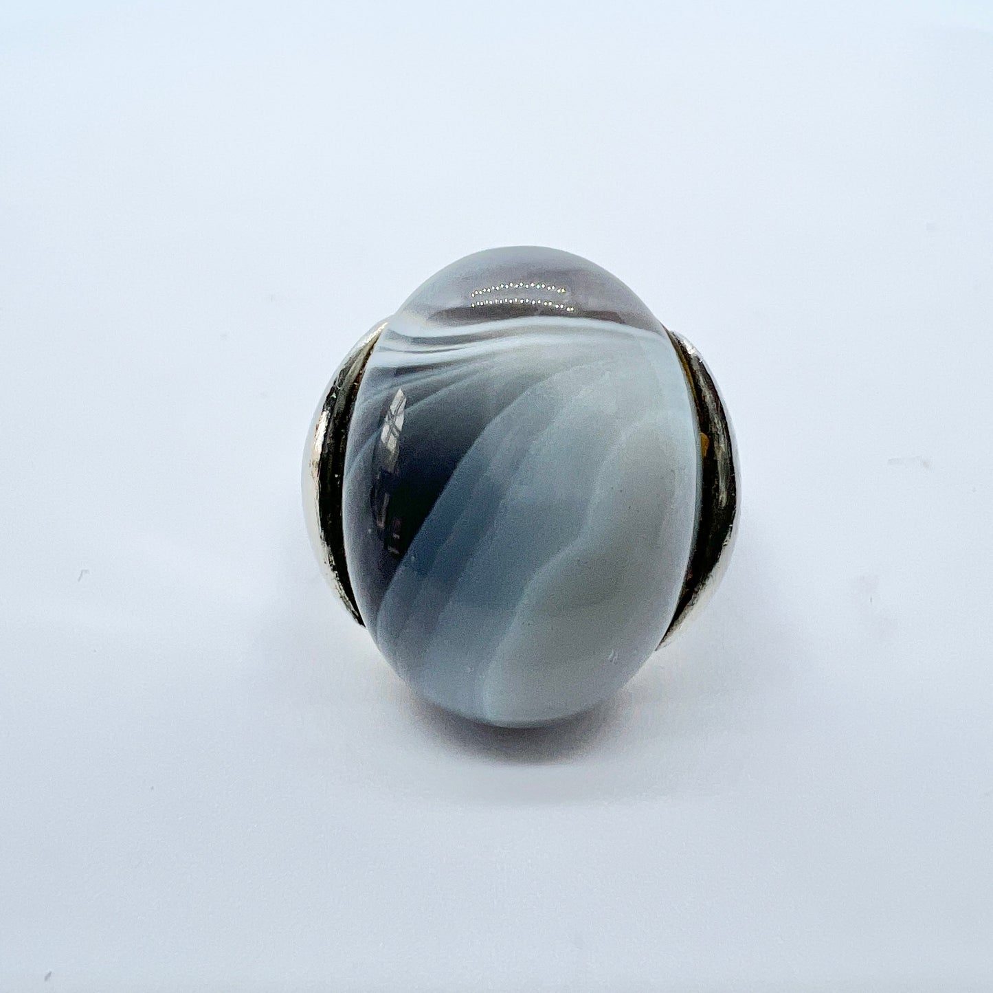 Vintage c 1960s Solid Silver Agate Ring.