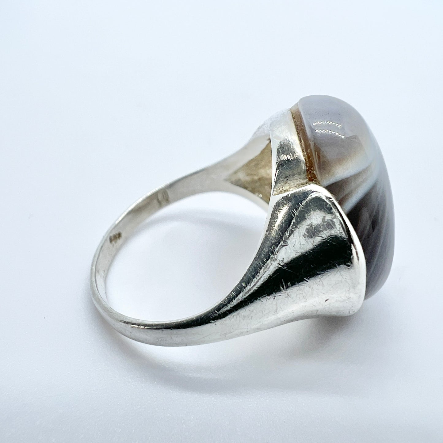 Vintage c 1960s Solid Silver Agate Ring.