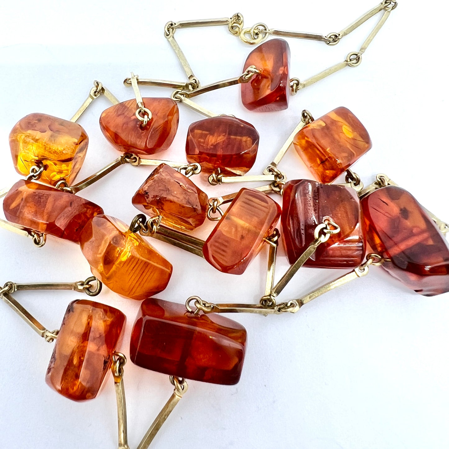 Vintage Gilt Silver Amber Necklace.