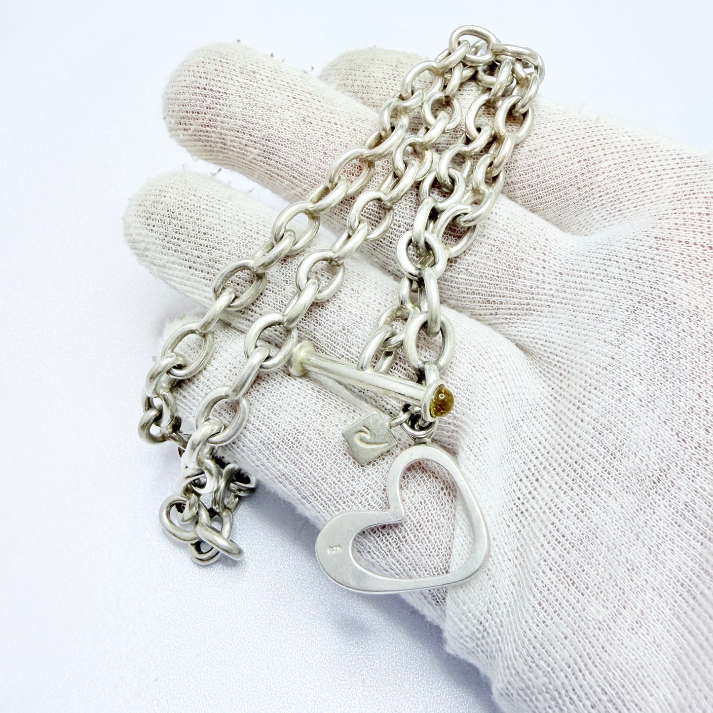 RAUFF, Denmark. Sterling Silver Heart Toogle Clasp Chain Necklace.
