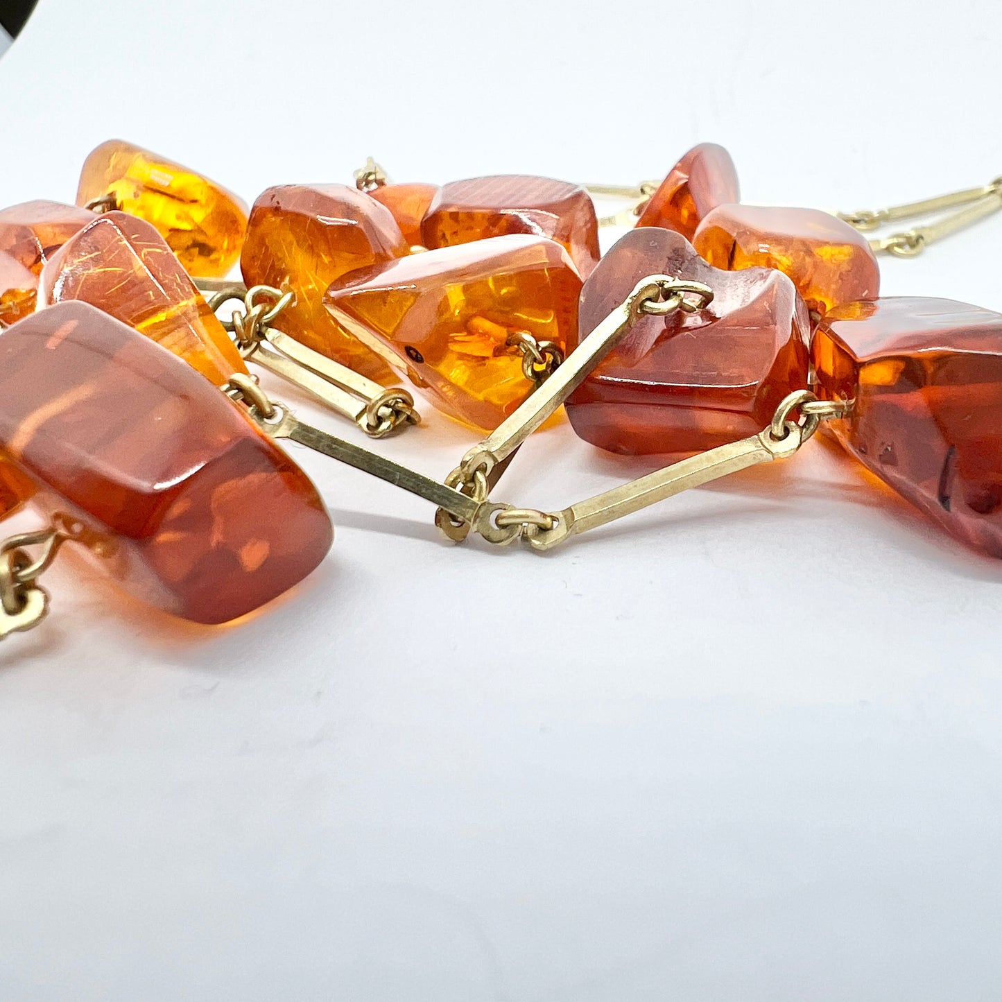 Vintage Gilt Silver Amber Necklace.