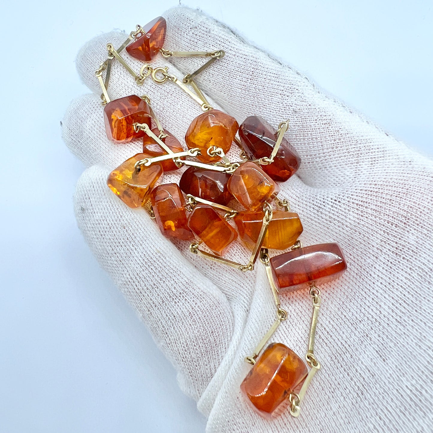 Vintage Gilt Silver Amber Necklace.