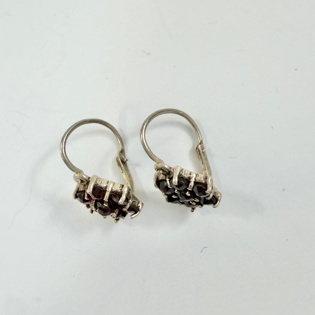 Vintage Mid Century Bohemian Garnet Cluster Sterling Silver Earrings