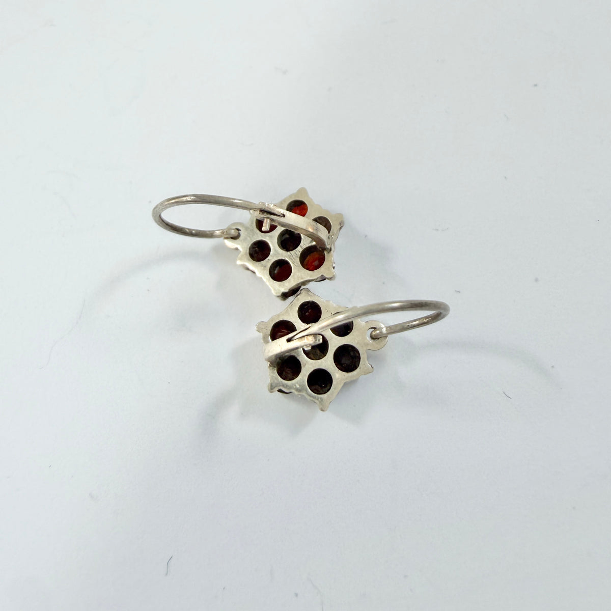 Vintage Mid Century Bohemian Garnet Cluster Sterling Silver Earrings