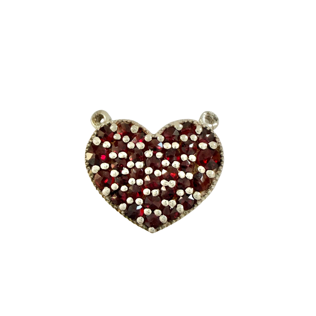 Vintage 900 Silver Bohemian Garnet Heart Pendant.