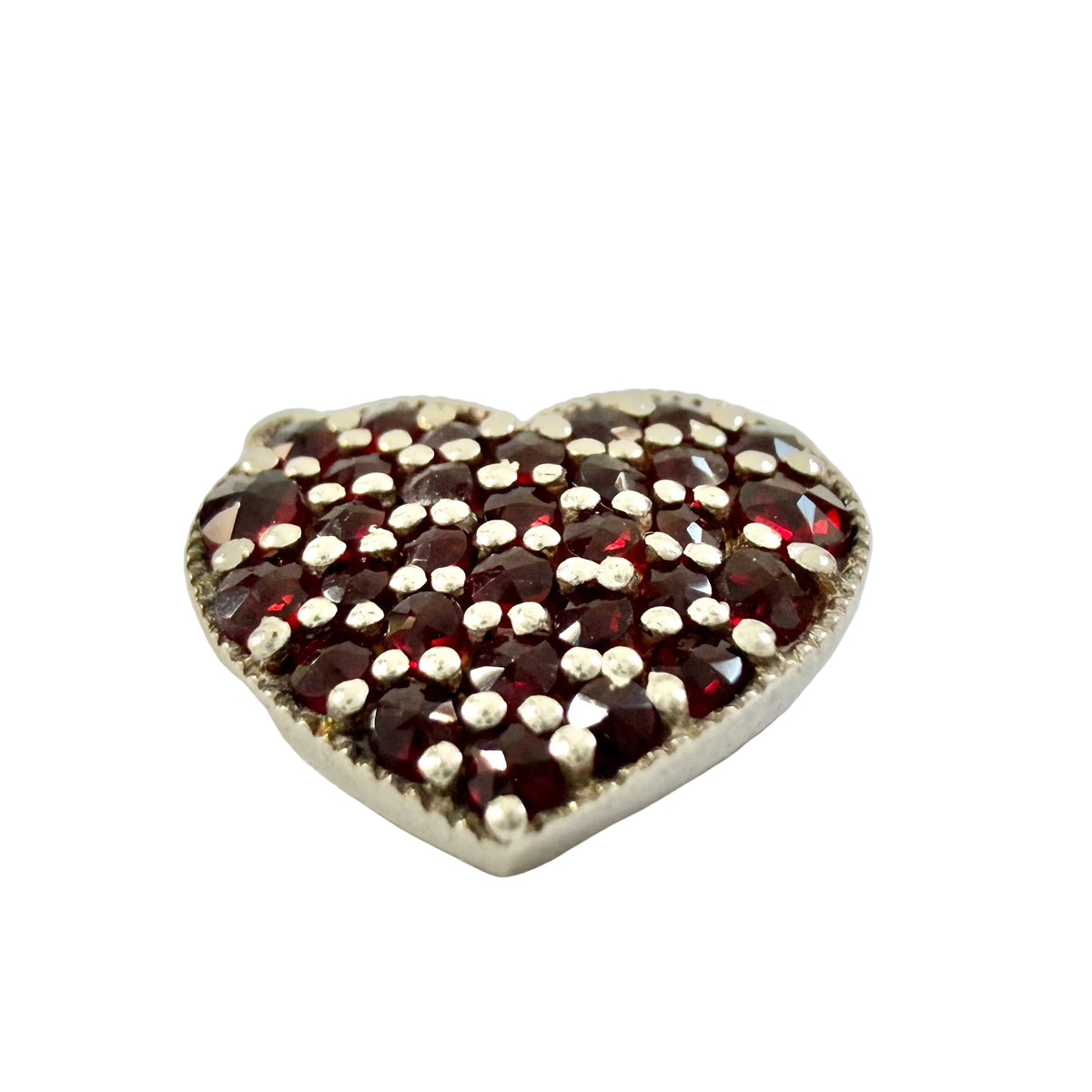Vintage 900 Silver Bohemian Garnet Heart Pendant.