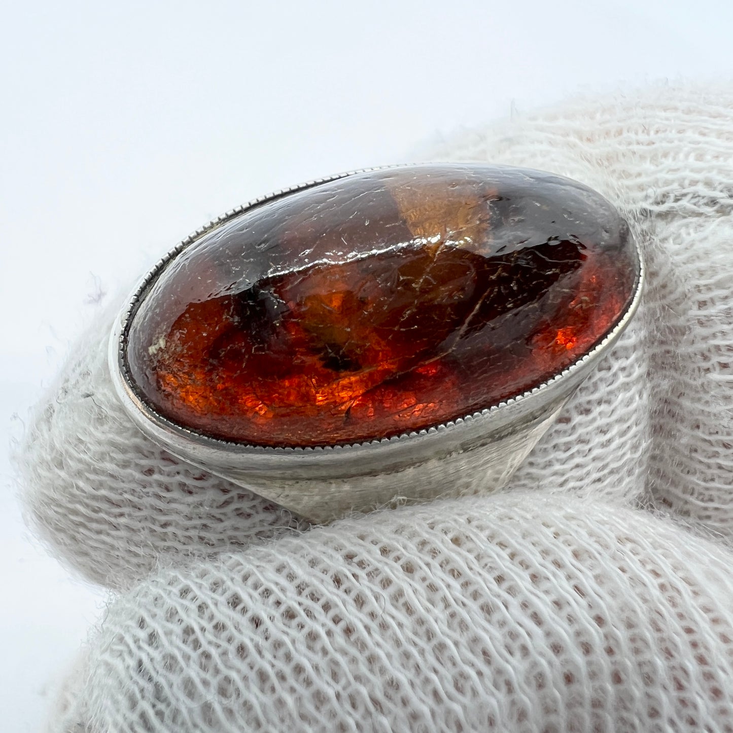 Ulrich, Denmark Vintage Sterling Silver Baltic Amber Ring.