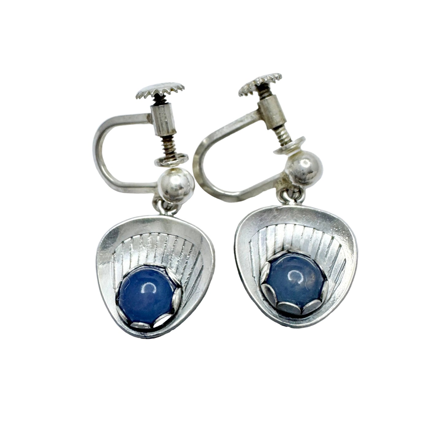 Vintage c 1960. Solid Silver Chalcedony Earrings.