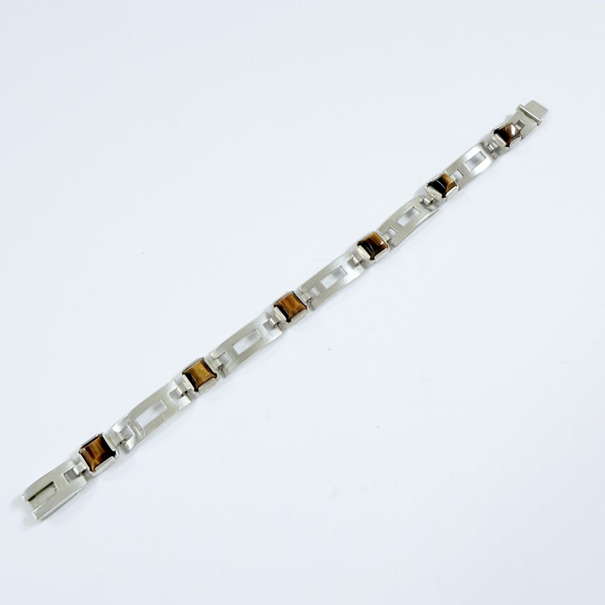 K&L-Kordes Lichtenfels, Germany c 1960s. Vintage Solid Silver Tiger's Eye Bracelet.
