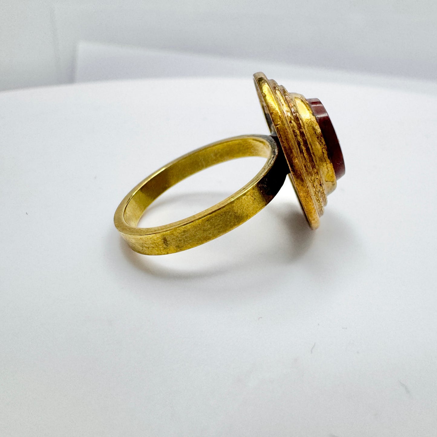 Kalevala Koru., Finland. Vintage Bronze Red Hardstone Ring.