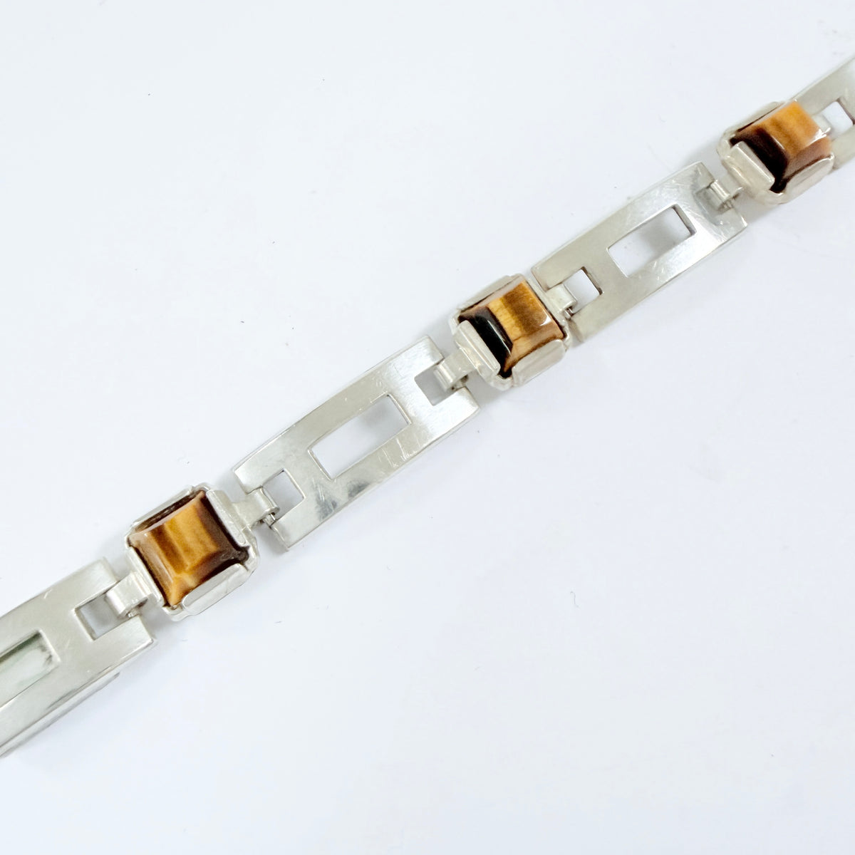 K&L-Kordes Lichtenfels, Germany c 1960s. Vintage Solid Silver Tiger's Eye Bracelet.