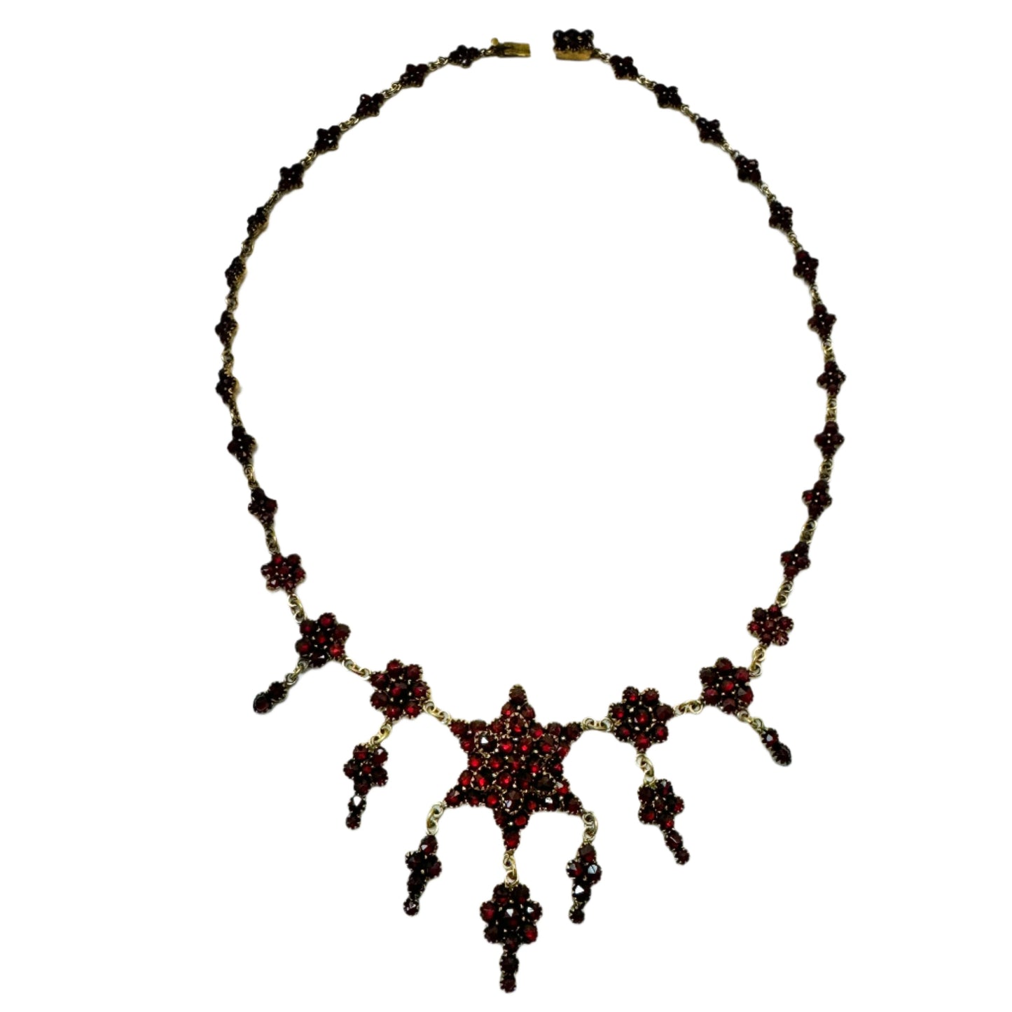 Czechoslovakia early 1900s. Antique Bohemian Garnet Fringe Necklace.