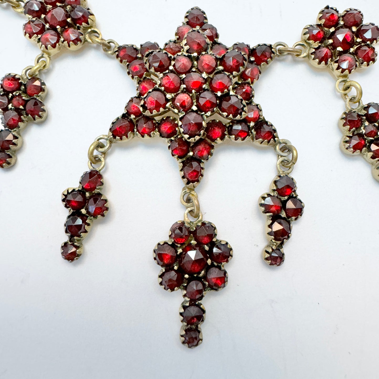 Czechoslovakia early 1900s. Antique Bohemian Garnet Fringe Necklace.