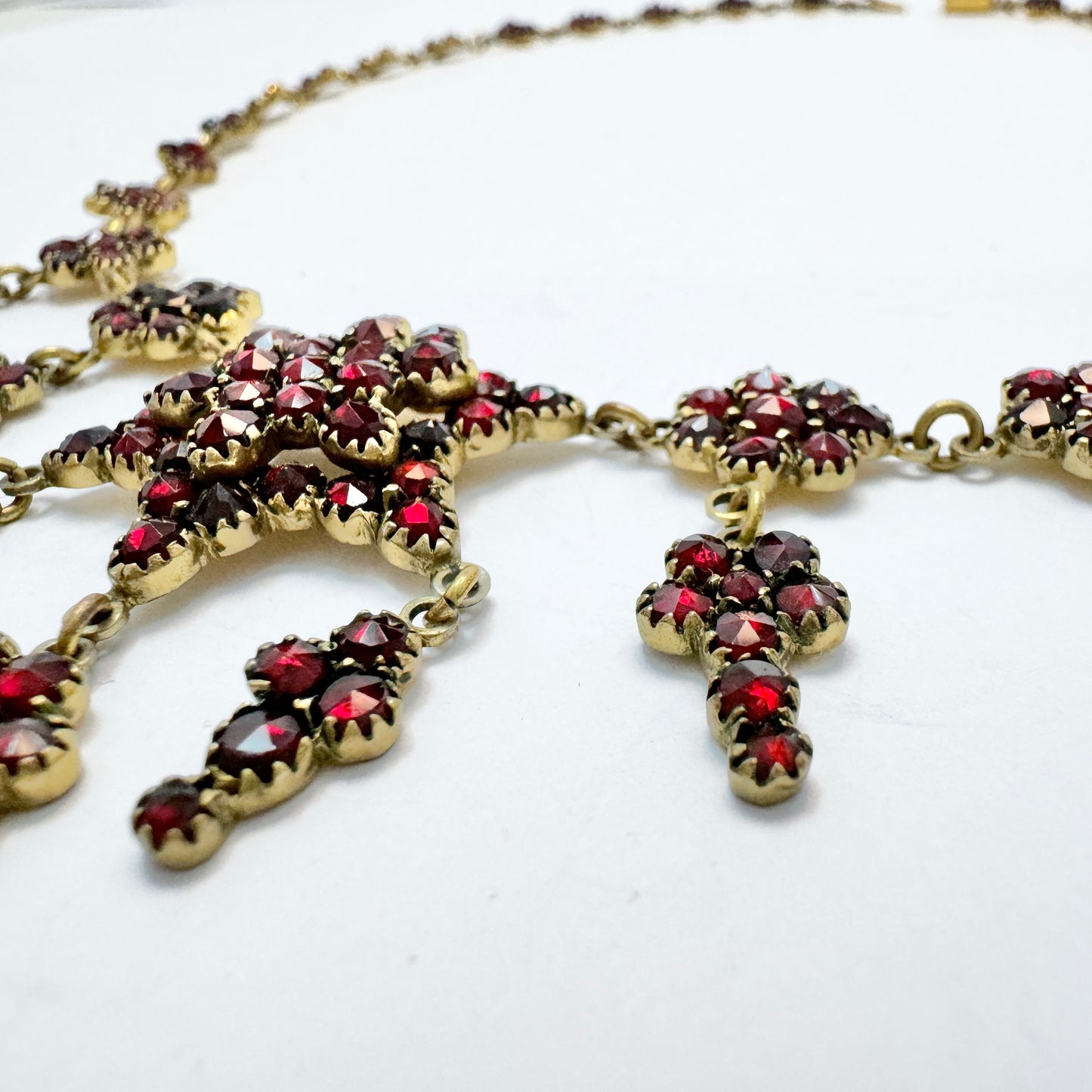 Czechoslovakia early 1900s. Antique Bohemian Garnet Fringe Necklace.