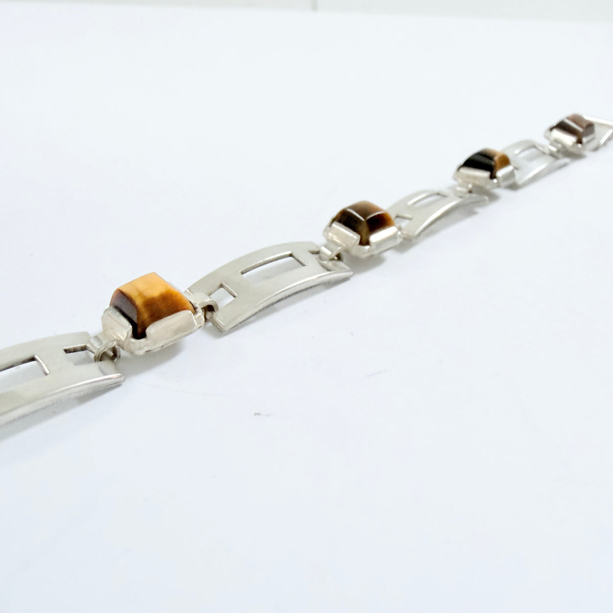 K&L-Kordes Lichtenfels, Germany c 1960s. Vintage Solid Silver Tiger's Eye Bracelet.