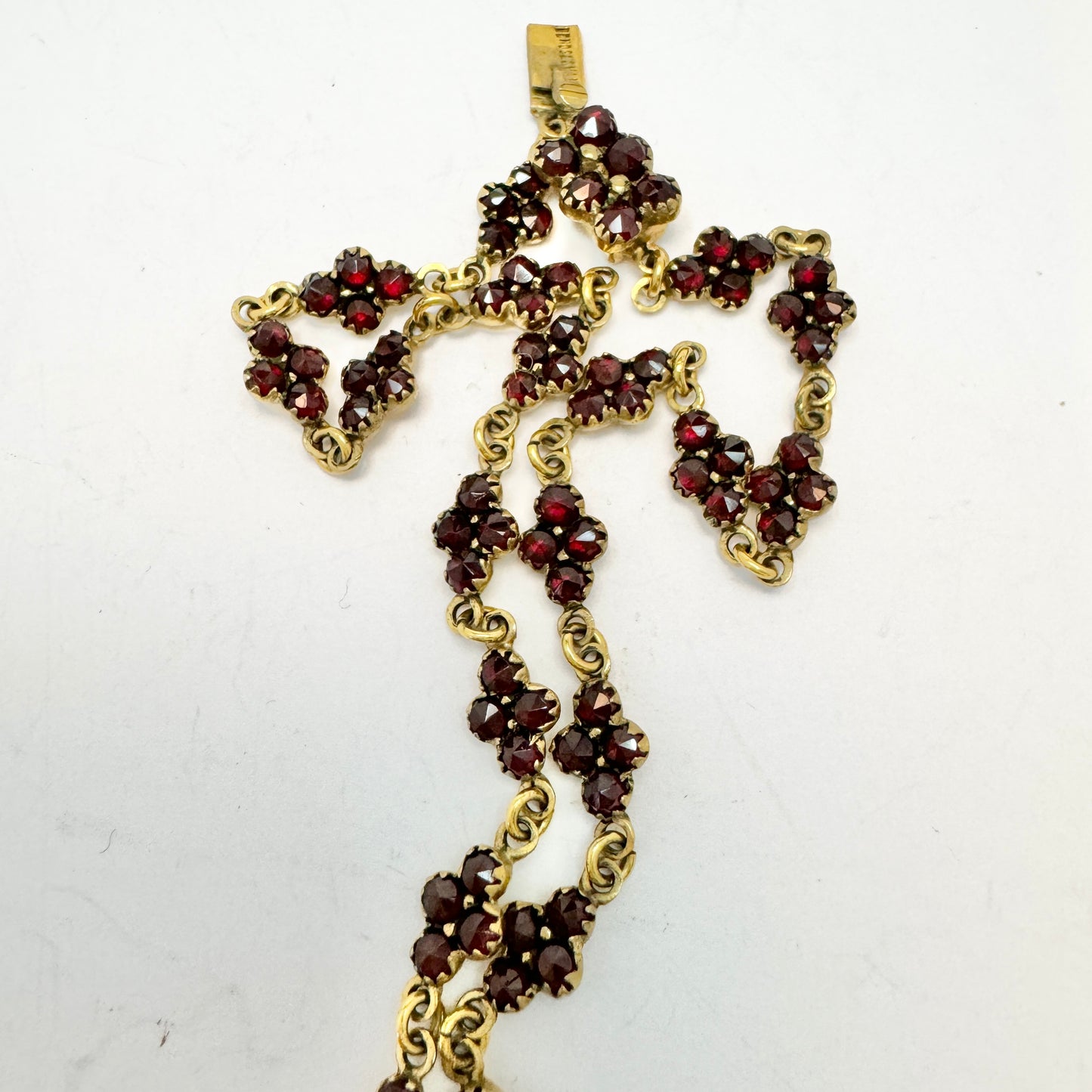 Czechoslovakia early 1900s. Antique Bohemian Garnet Fringe Necklace.