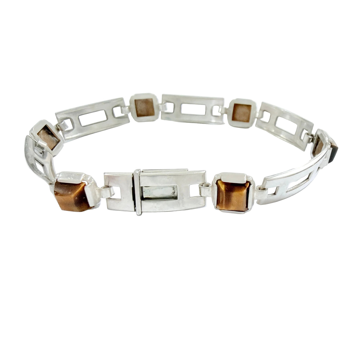K&L-Kordes Lichtenfels, Germany c 1960s. Vintage Solid Silver Tiger's Eye Bracelet.