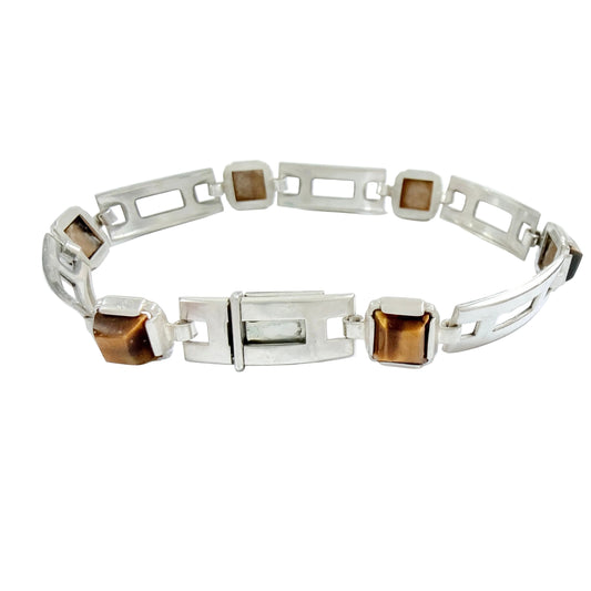 K&L-Kordes Lichtenfels, Germany c 1960s. Vintage Solid Silver Tiger's Eye Bracelet.