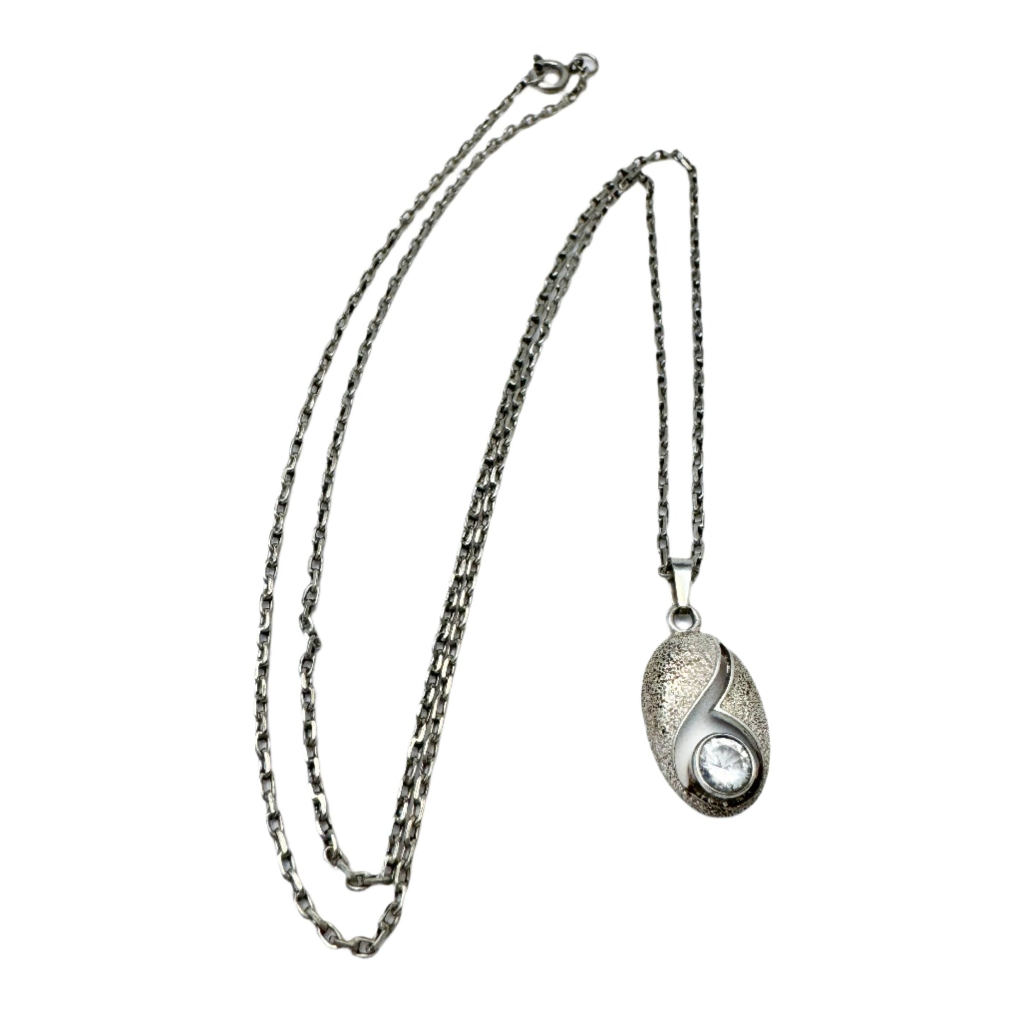 FinnFeelings, Finland. Vintage Sterling Silver Rock Crystal Pendant Necklace.