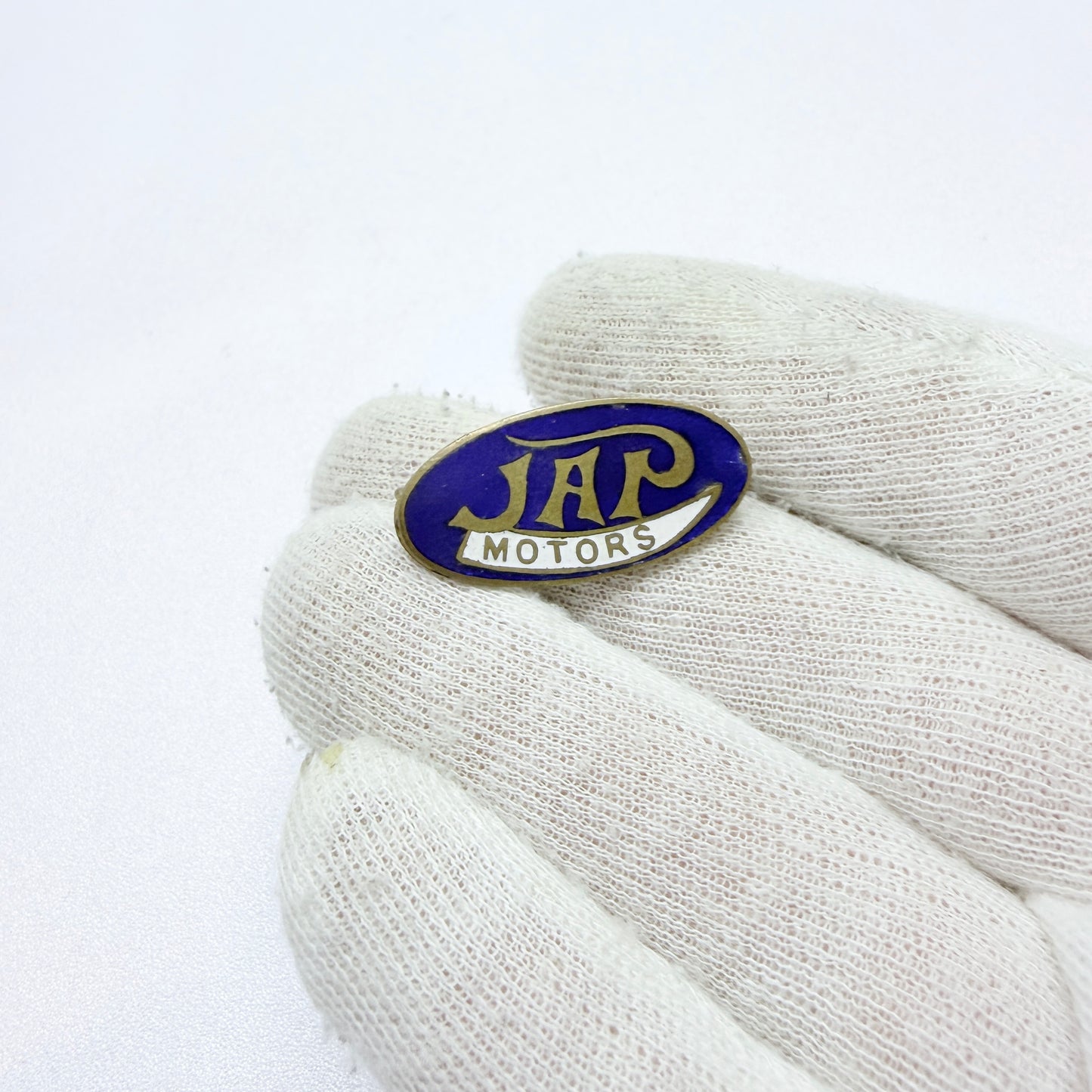 JAP Motors. Birmingham. Vintage Gilt Metal Enamel Pin.