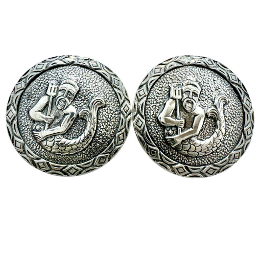 Reino M Valkeinen フィンランド 1962-76 ヴィンテージ ソリッド シルバー ポセイドン / ネプチューン カフリンクス。