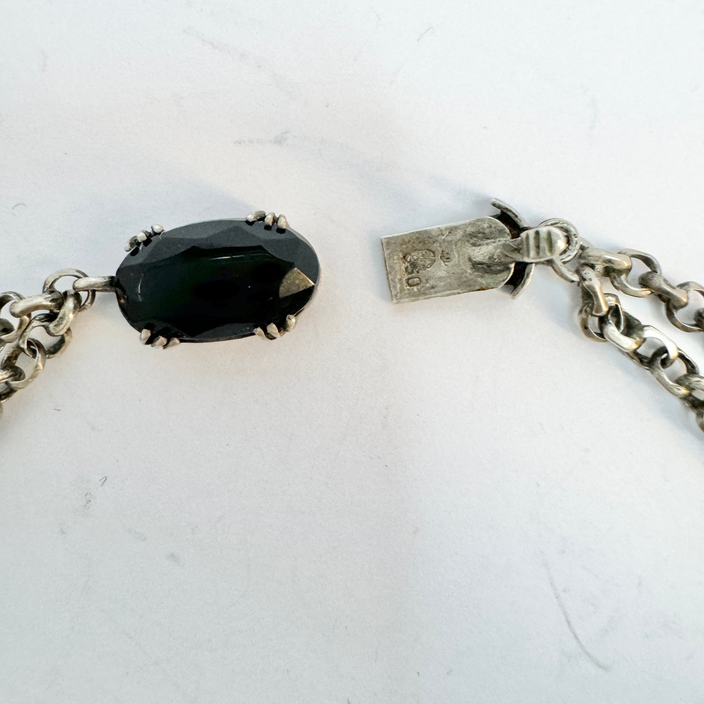 Sweden early 1900s. Antique Solid Silver Onyx Riviera Necklace.