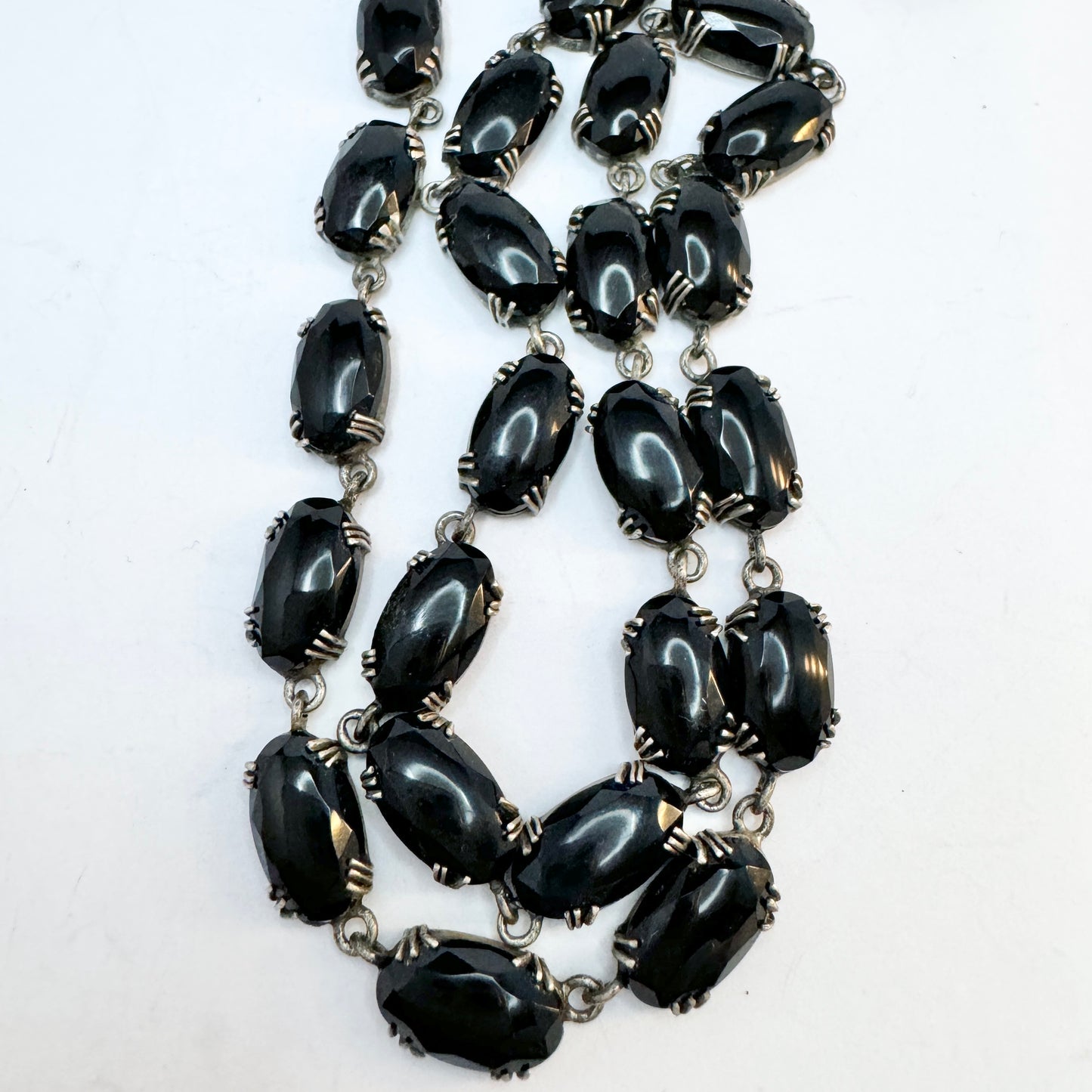 Sweden early 1900s. Antique Solid Silver Onyx Riviera Necklace.