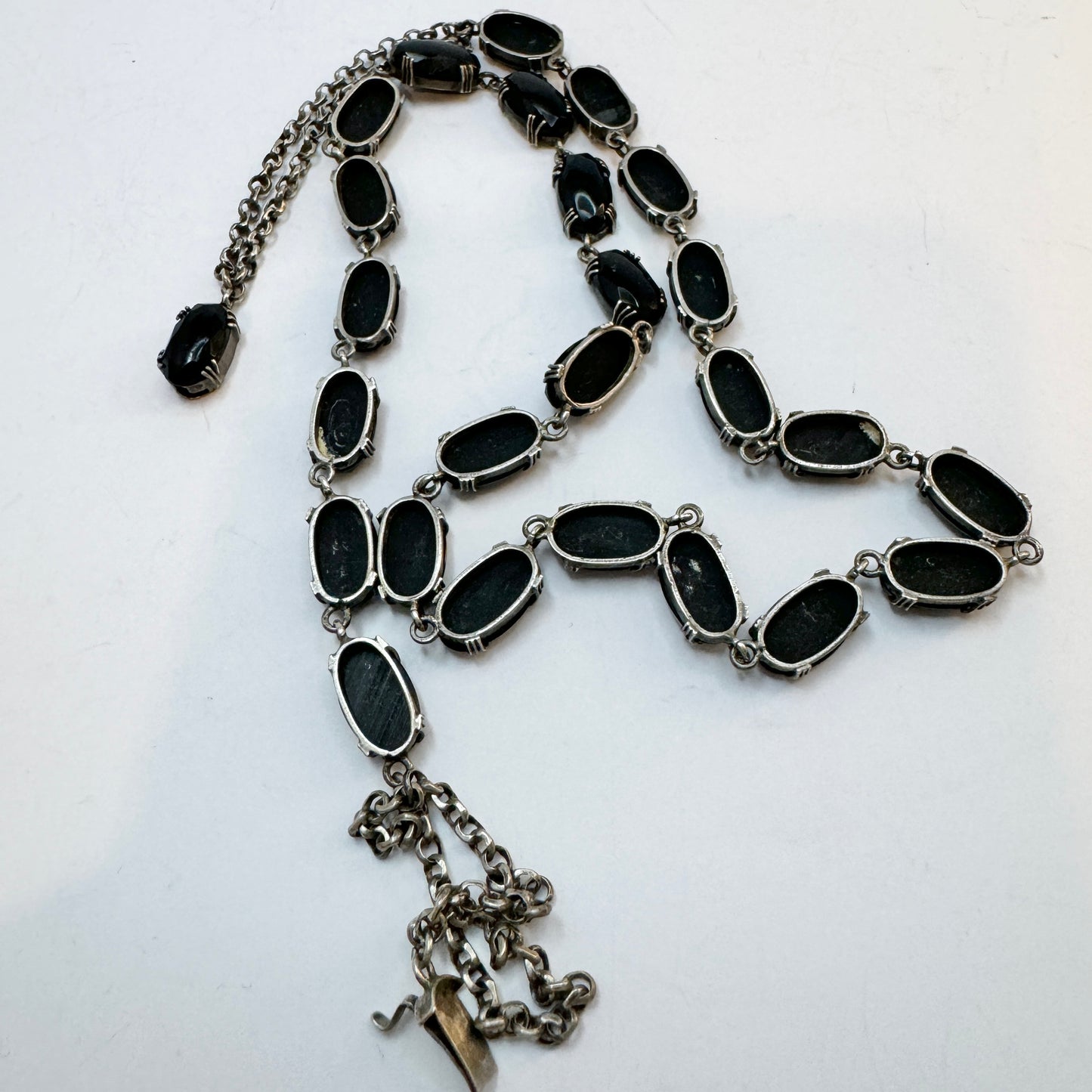 Sweden early 1900s. Antique Solid Silver Onyx Riviera Necklace.