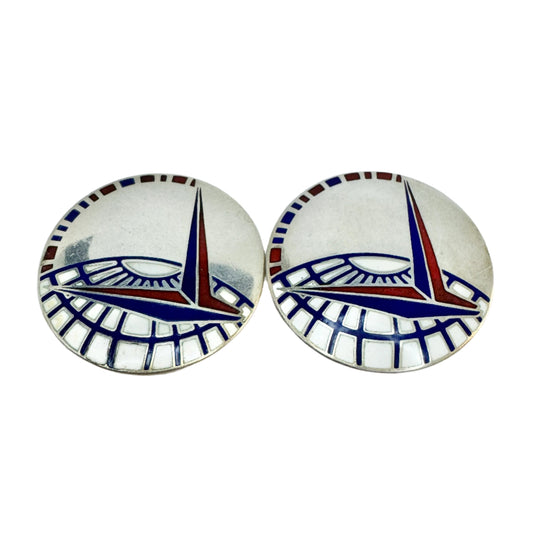 LeVelle & Co, USA. Large Vintage Sterling Silver Enamel Earrings.