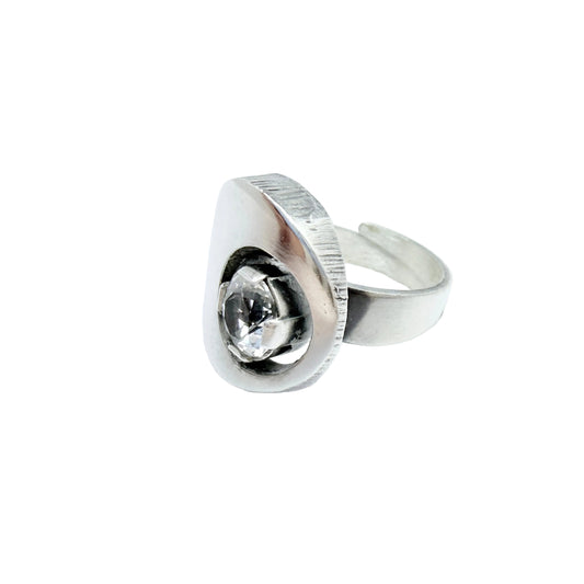 Karl Laine for Sten & Laine, Finland 1973. Vintage Sterling Silver Rock Crystal Ring.