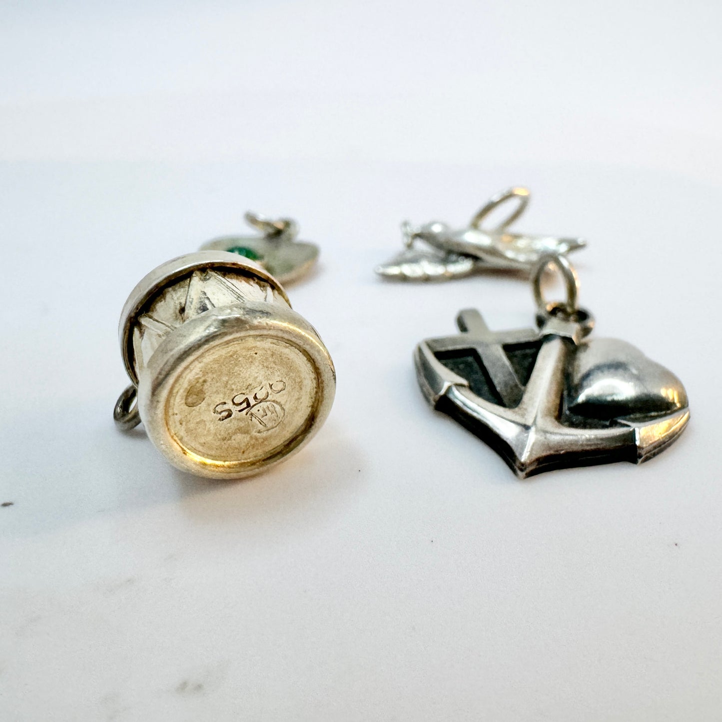 4 Vintage Solid Silver Charms. Denmark, Sweden.