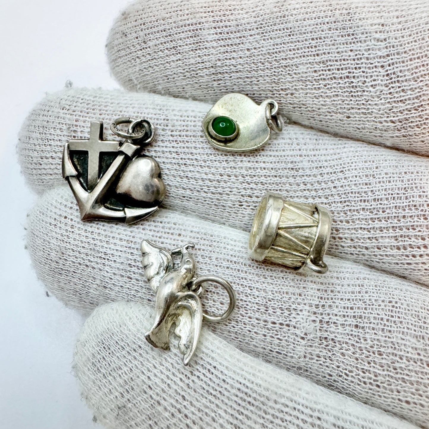 4 Vintage Solid Silver Charms. Denmark, Sweden.