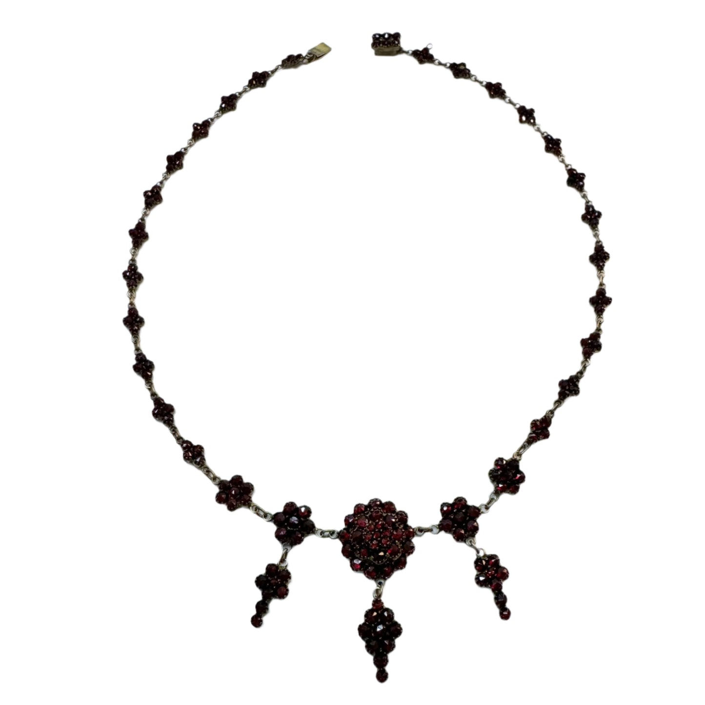 Early 1900s. Antique Bohemian Garnet Gilt Metal Necklace.