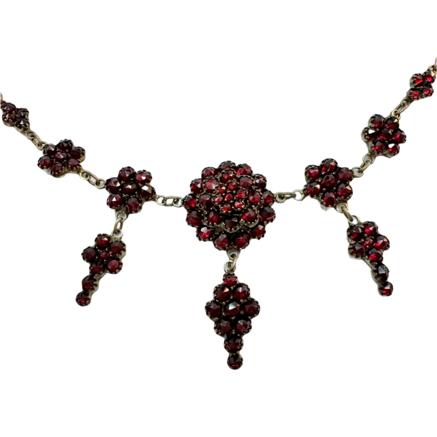 Early 1900s. Antique Bohemian Garnet Gilt Metal Necklace.