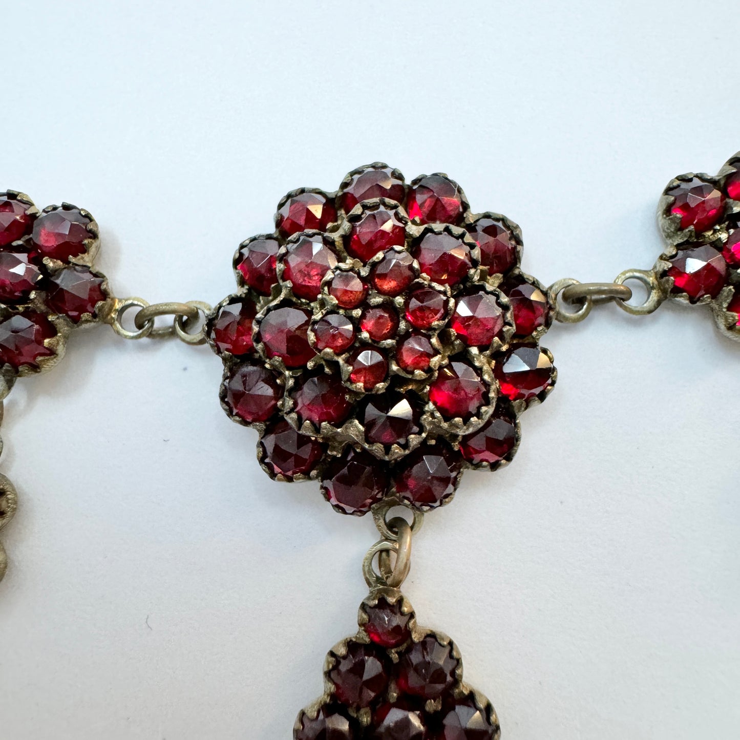 Early 1900s. Antique Bohemian Garnet Gilt Metal Necklace.