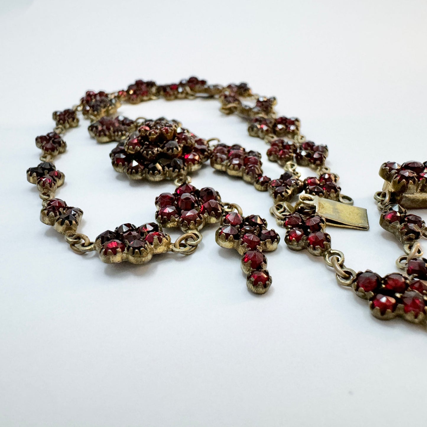 Early 1900s. Antique Bohemian Garnet Gilt Metal Necklace.