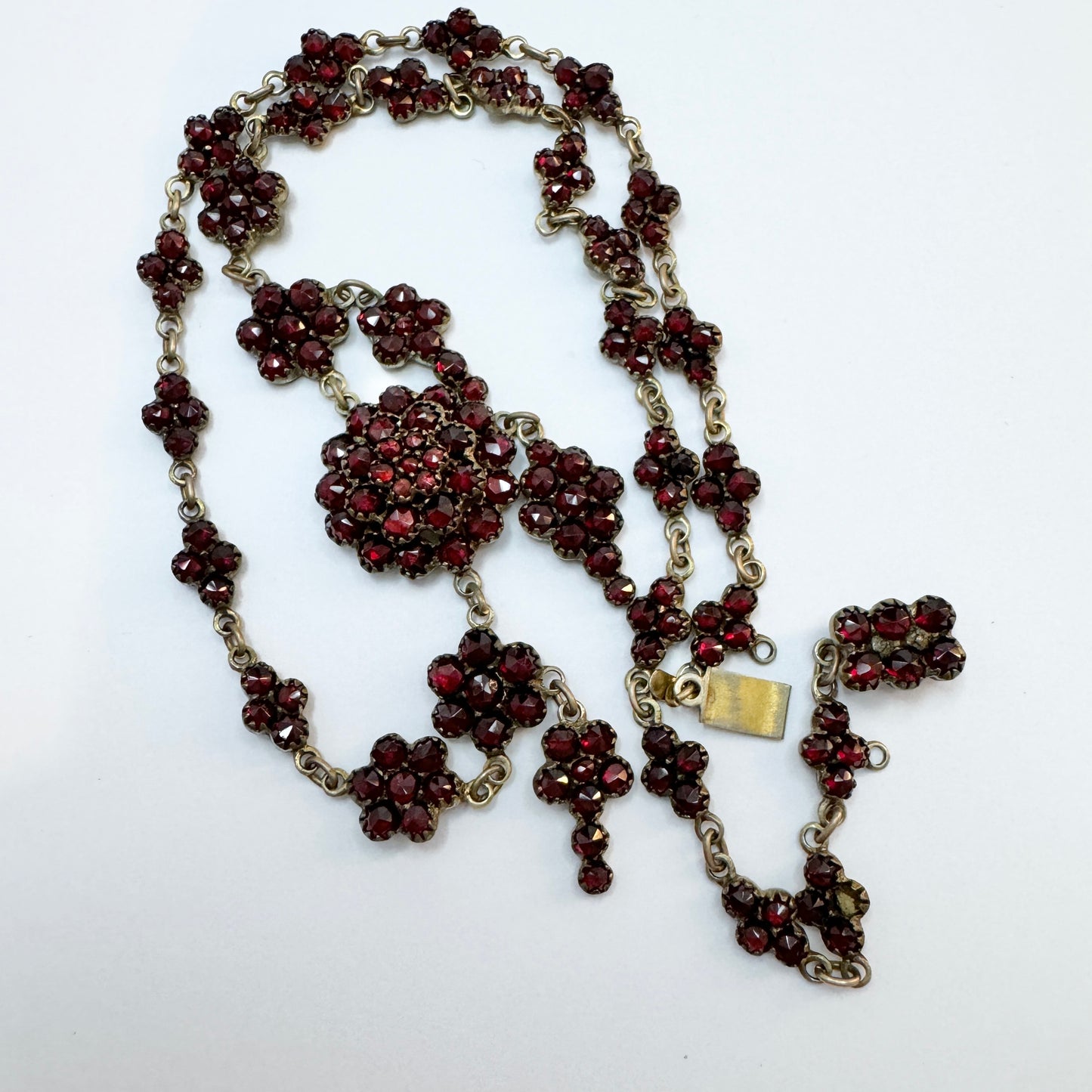 Early 1900s. Antique Bohemian Garnet Gilt Metal Necklace.