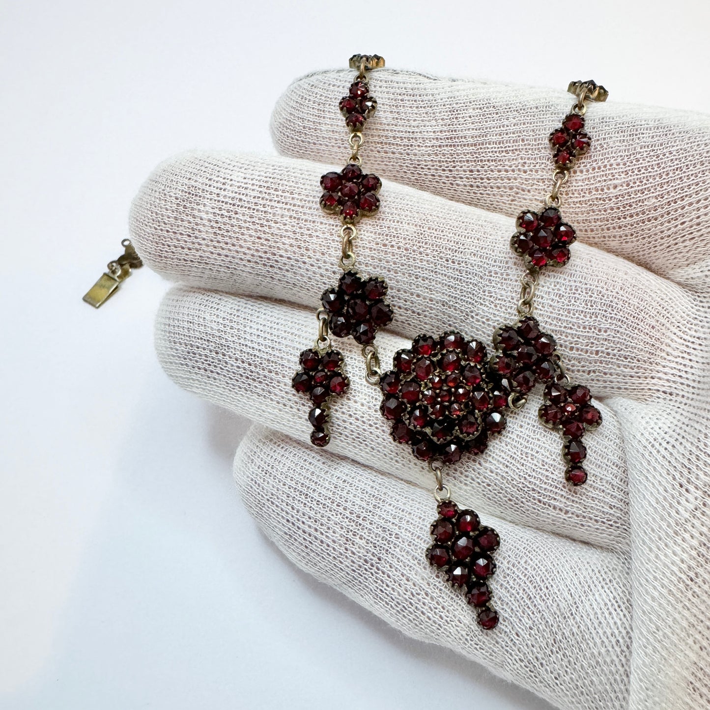 Early 1900s. Antique Bohemian Garnet Gilt Metal Necklace.