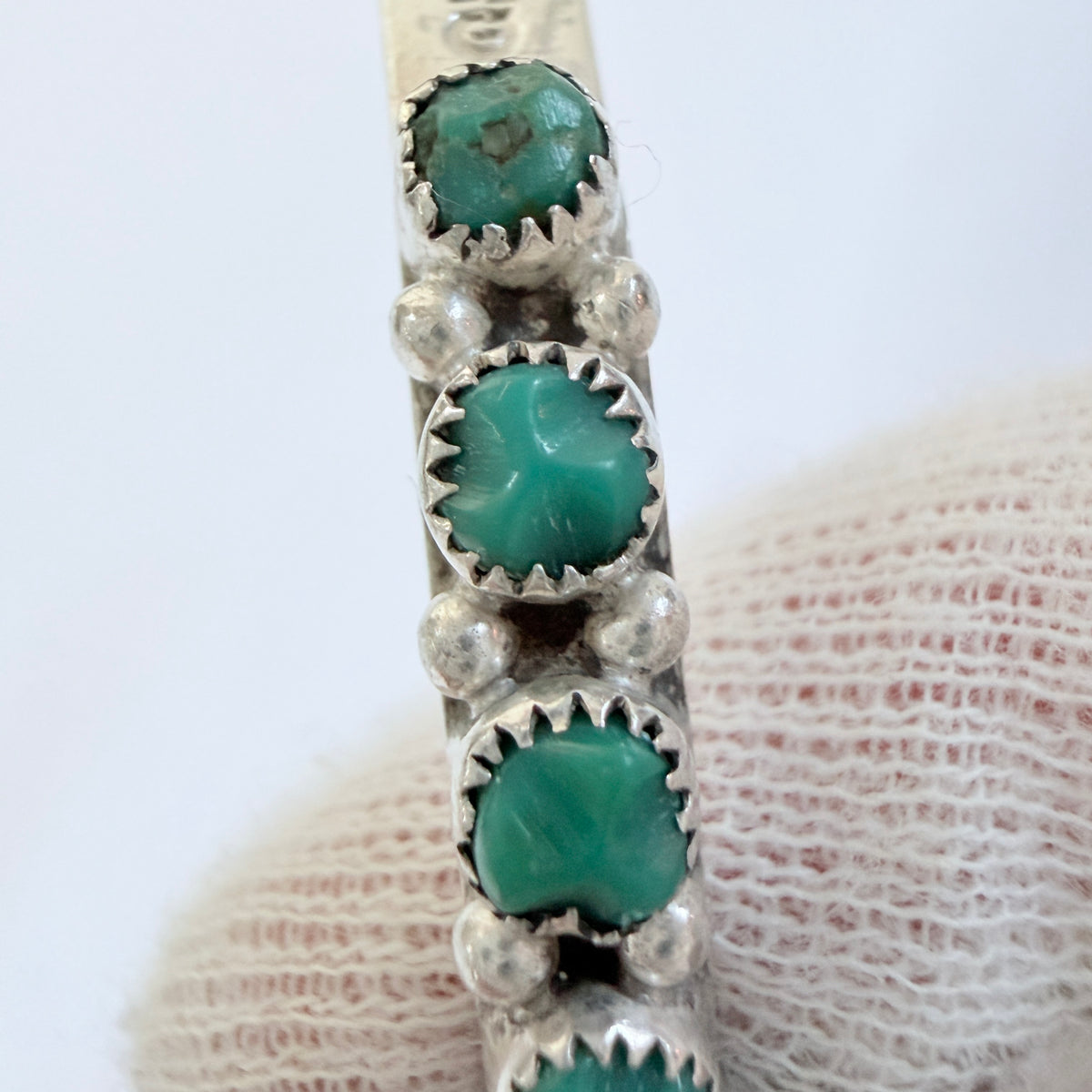 L J Lonasee. Vintage Native American Sterling Silver Turquoise Bracelet.