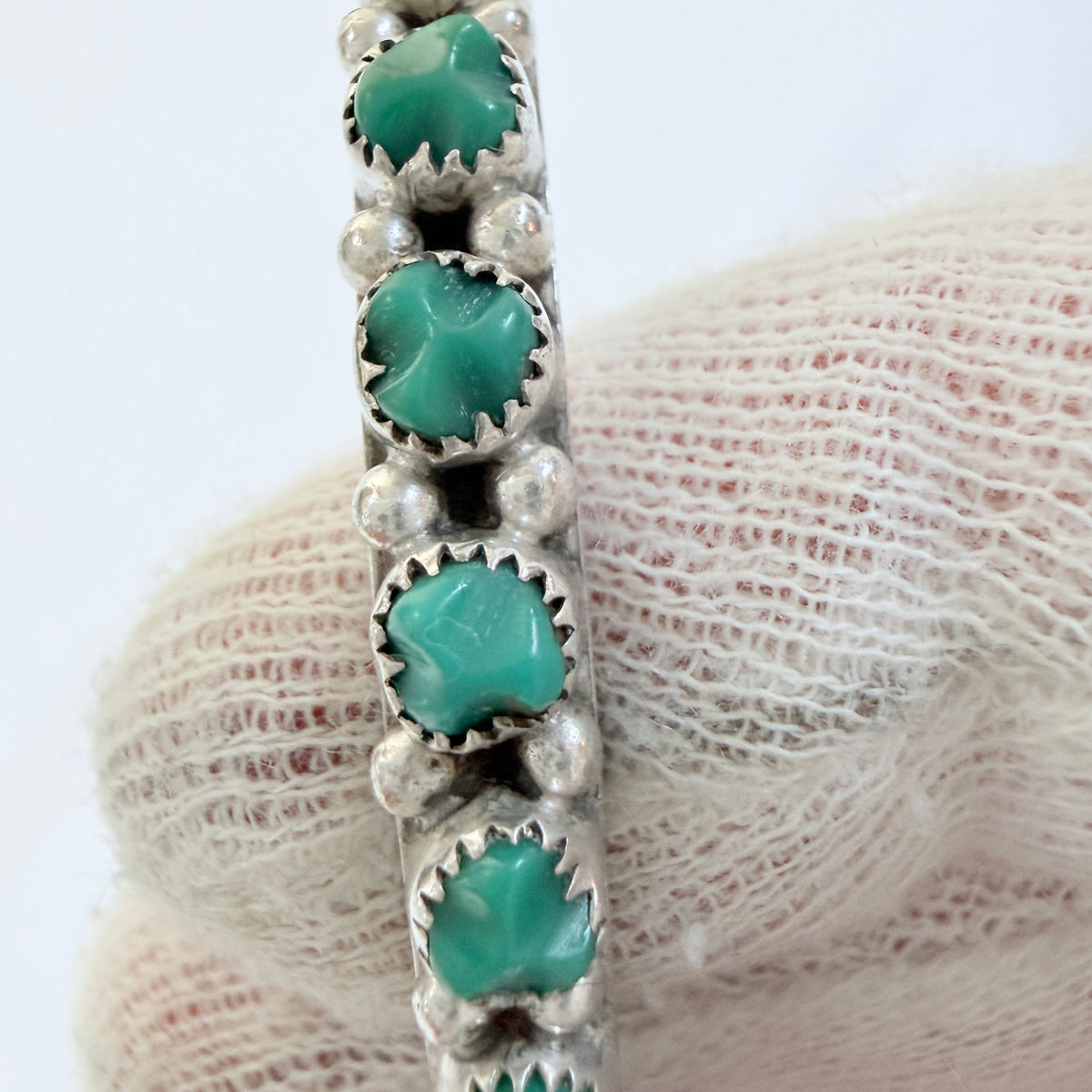 L J Lonasee. Vintage Native American Sterling Silver Turquoise Bracelet.